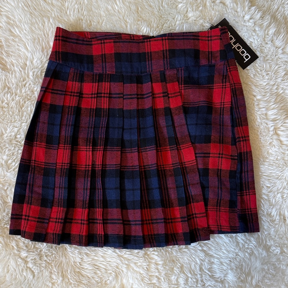 Boohoo Red and Blue Plaid Mini Skirt